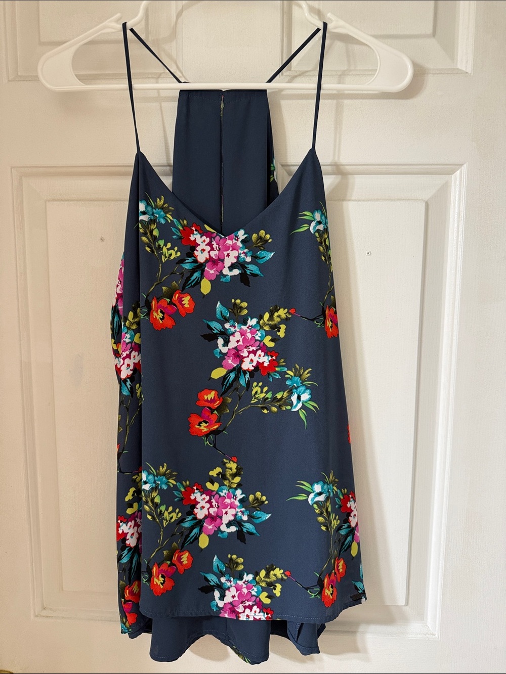 Express Navy Floral Spaghetti-Strap reversable tank